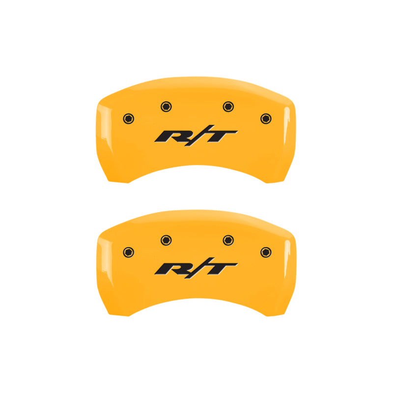 MGP 4 Caliper Covers Engraved Front & Rear RT1-Truck Yellow Finish Black Char 2006 Dodge Charger MGP