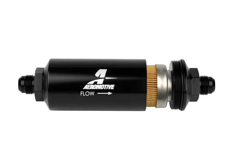 Aeromotive In-Line Filter - (AN -8 Male) 10 Micron Fabric Element Bright Dip Black Finish.