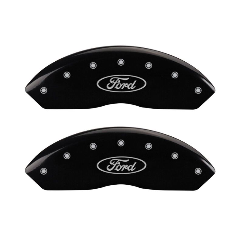 MGP 4 Caliper Covers Engraved Front & Rear Oval logo/Ford Black finish silver ch MGP