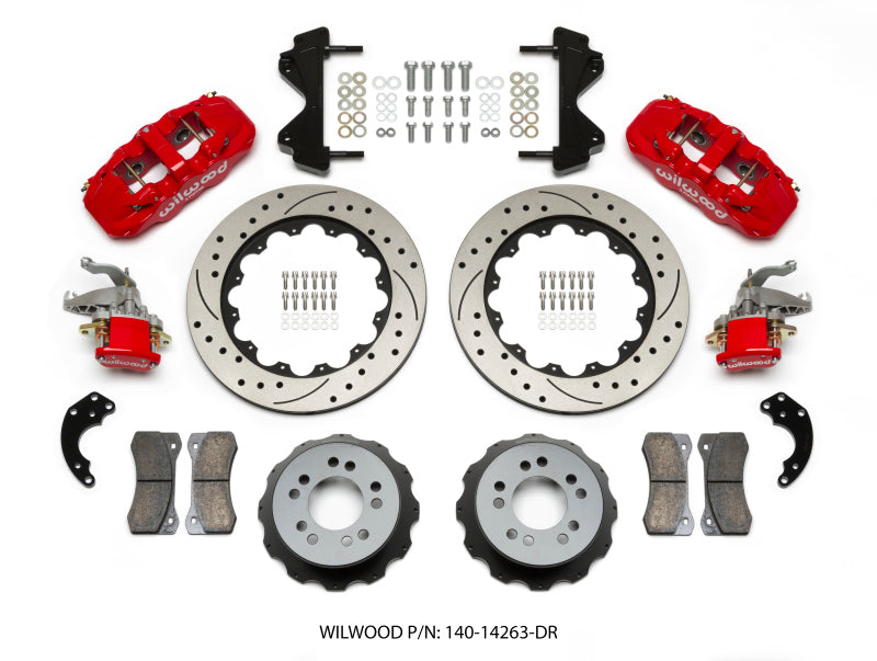 Wilwood AERO4 / MC4 Rear Kit 14.00 Drilled Red Currie Pro-Tour Unit Bearing Floater Wilwood