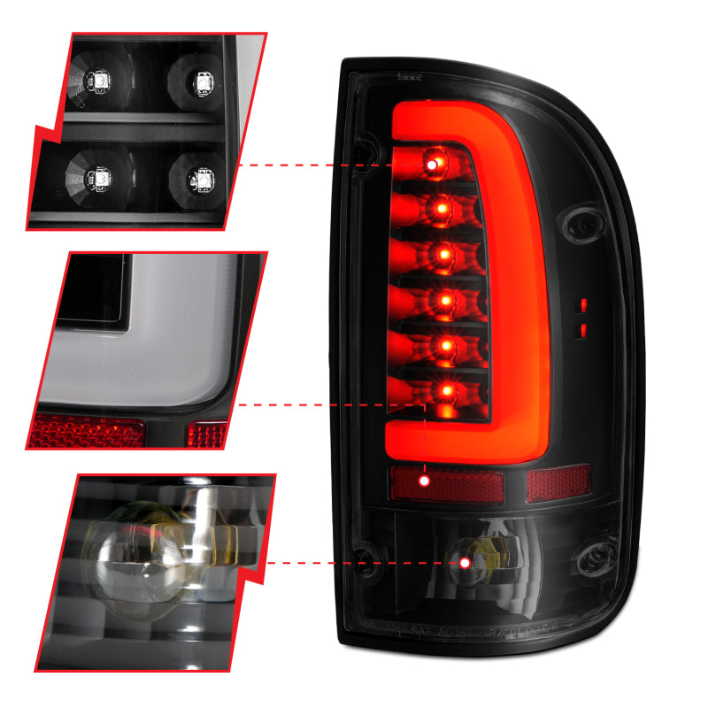 ANZO 1995-2000 Toyota Tacoma LED Taillights Black Housing Smoke Lens (Pair) - eliteracefab.com