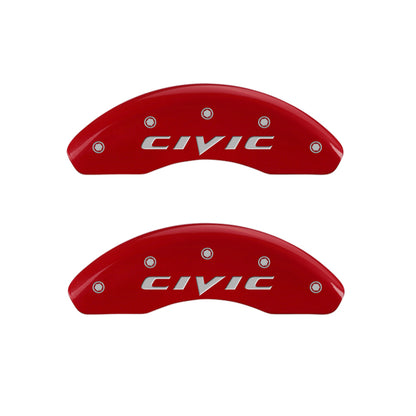 MGP Front set 2 Caliper Covers Engraved Front 2015/Civic Red finish silver ch MGP