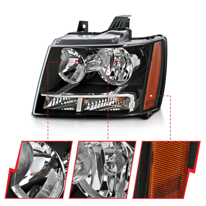 ANZO 2007-2014 Chevrolet Tahoe/Suburban Crystal Headlights Black - eliteracefab.com