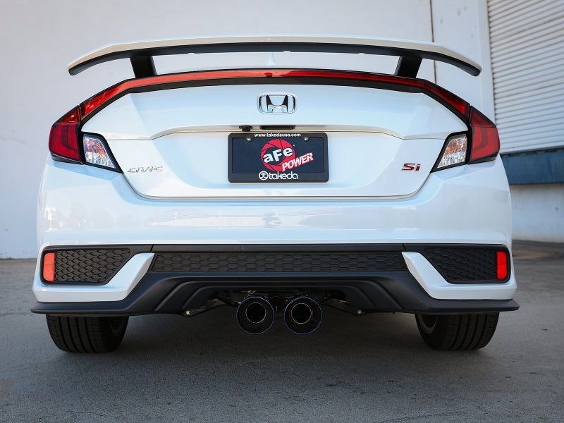 aFe Takeda 2.5in 304SS Cat-Back Exhaust System 17-20 Honda Civic SI Coupe L4-1.5L (t) - BL Flame Tip - eliteracefab.com