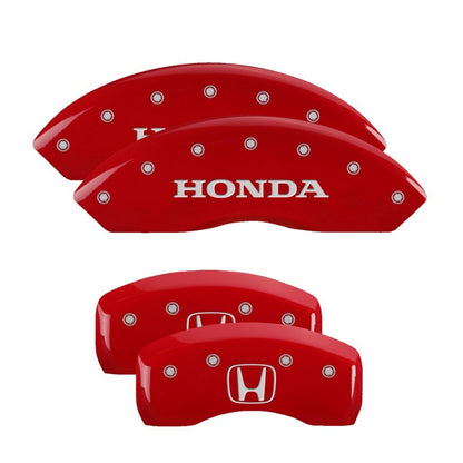 MGP 4 Caliper Covers Engraved Front Honda Engraved Rear H Logo Red finish silver ch MGP