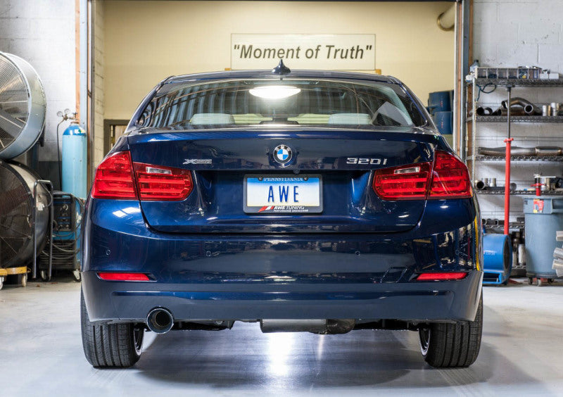 AWE Tuning BMW F30 320i Touring Exhaust &amp; Performance Mid Pipe - Chrome Silver Tip (102mm) AWE Tuning