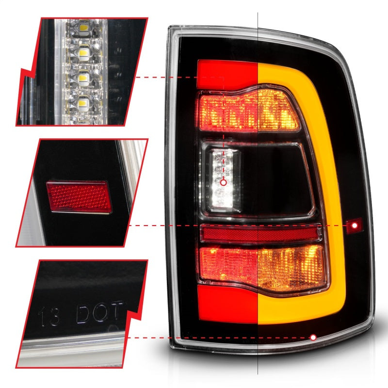 ANZO DODGE RAM 1500 09-18 / RAM 2500/3500 10-18 LED TAIL LIGHTS BLACK CLEAR LENS W/ AMBER SEQUENTIAL SIGNAL (FOR ALL MODELS) - 311471 ANZO