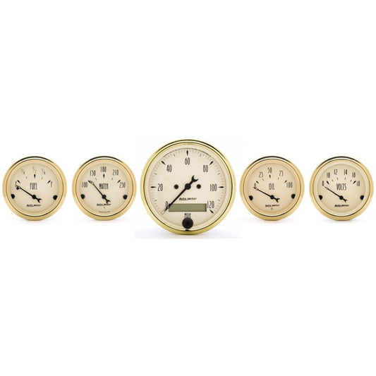 AutoMeter Gauge Kit 5 Pc. 3-1/8in. & 2-1/16in. Elec. Speedometer Golden Oldies 1502