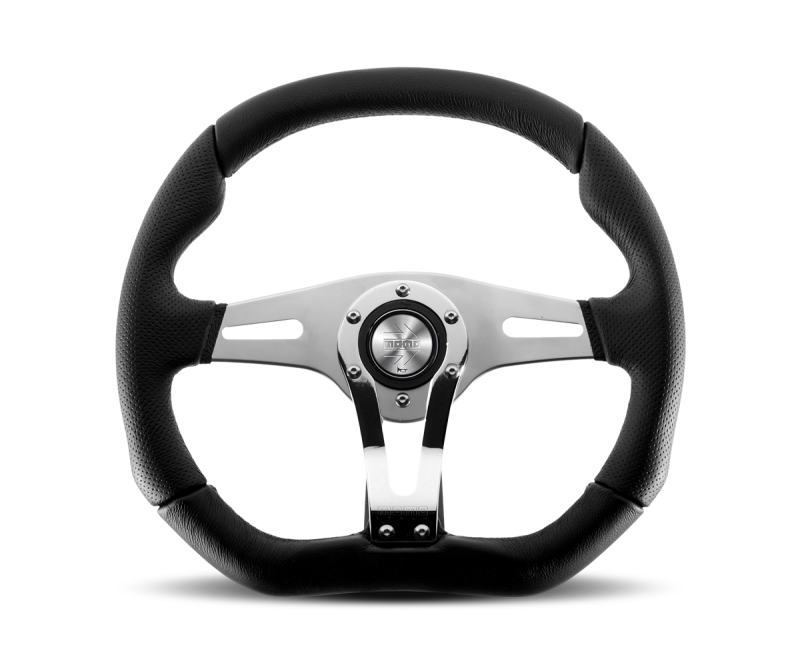 Momo Trek RSteering Wheel - Trek R/350 mm mmeter - Black AirLeather/Brshd Al Spokes - eliteracefab.com