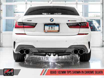 AWE Tuning 2019+ BMW M340i (G20) Non-Resonated Touring Edition Exhaust - Quad Chrome Silver Tips - eliteracefab.com