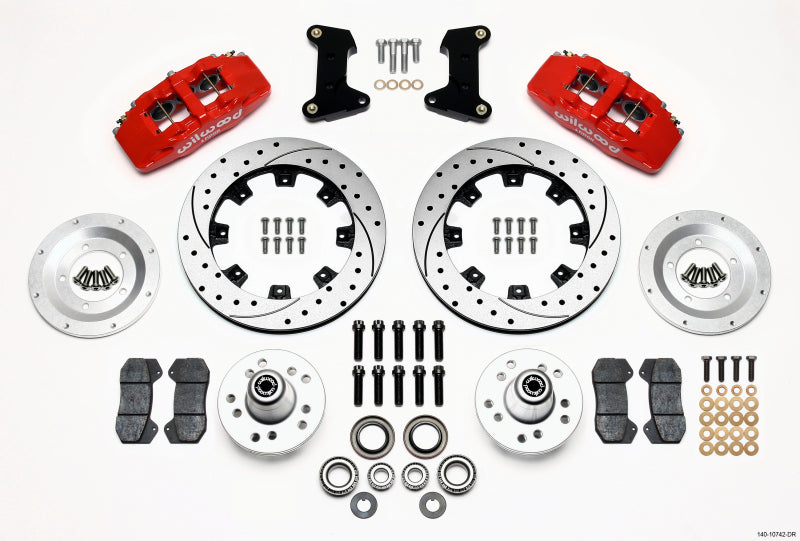 Wilwood Dynapro 6 Front Hub Kit 12.19in Drilled Red 74-80 Pinto/Mustang II Disc Spindle only - eliteracefab.com