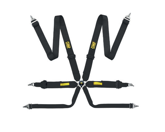 OMP TECNICA 3" 6-Point Pull-Up Racing Harness - Black - FIA 8853-2016 - DA0-0203-A01-071