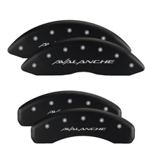 Load image into Gallery viewer, MGP Front set 2 Caliper Covers Engraved Front Silverado Black finish silver ch MGP