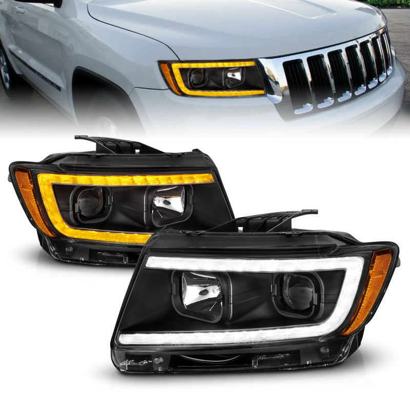 ANZO 11-13 Jeep Grand Cherokee (Factory Halogen Only) Projector Headlights w/Light Bar Swtchbk Black - eliteracefab.com