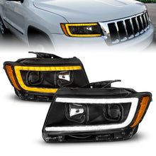 Load image into Gallery viewer, ANZO 11-13 Jeep Grand Cherokee (Factory Halogen Only) Projector Headlights w/Light Bar Swtchbk Black - eliteracefab.com