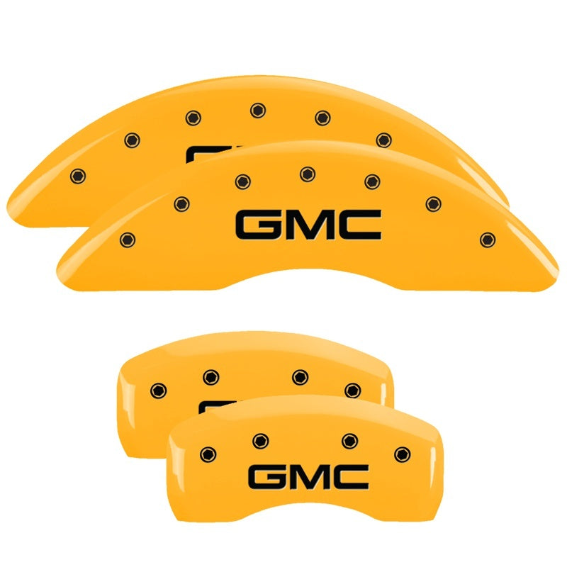 MGP 4 Caliper Covers Engraved Front & Rear GMC Yellow finish black ch MGP