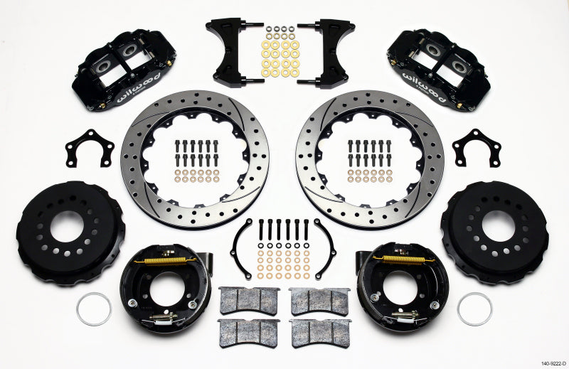 Wilwood Narrow Superlite 4R Rear P-Brk Kit 12.88in Drilled Mopar/Dana 2.36in Off w/Snap Ring Brng Wilwood