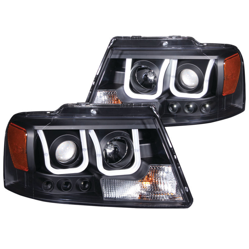 ANZO USA Ford F-150 Projector Headlights W/ U-Bar Black; 2004-2008 - eliteracefab.com