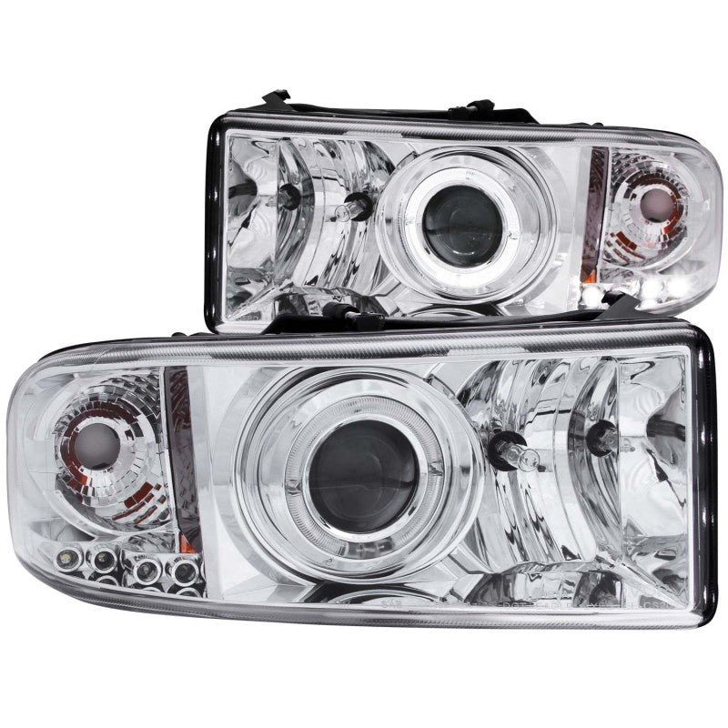 ANZO USA Dodge Ram Projector Headlights W/ Halo Chrome; 1994-2001 - eliteracefab.com