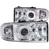 ANZO USA Dodge Ram Projector Headlights W/ Halo Chrome; 1994-2001