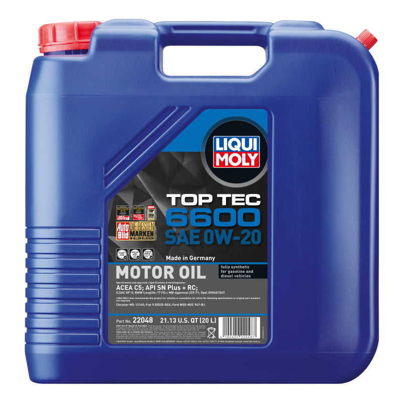 LIQUI MOLY 20L Top Tec 6600 Motor Oil 0W-20 - eliteracefab.com