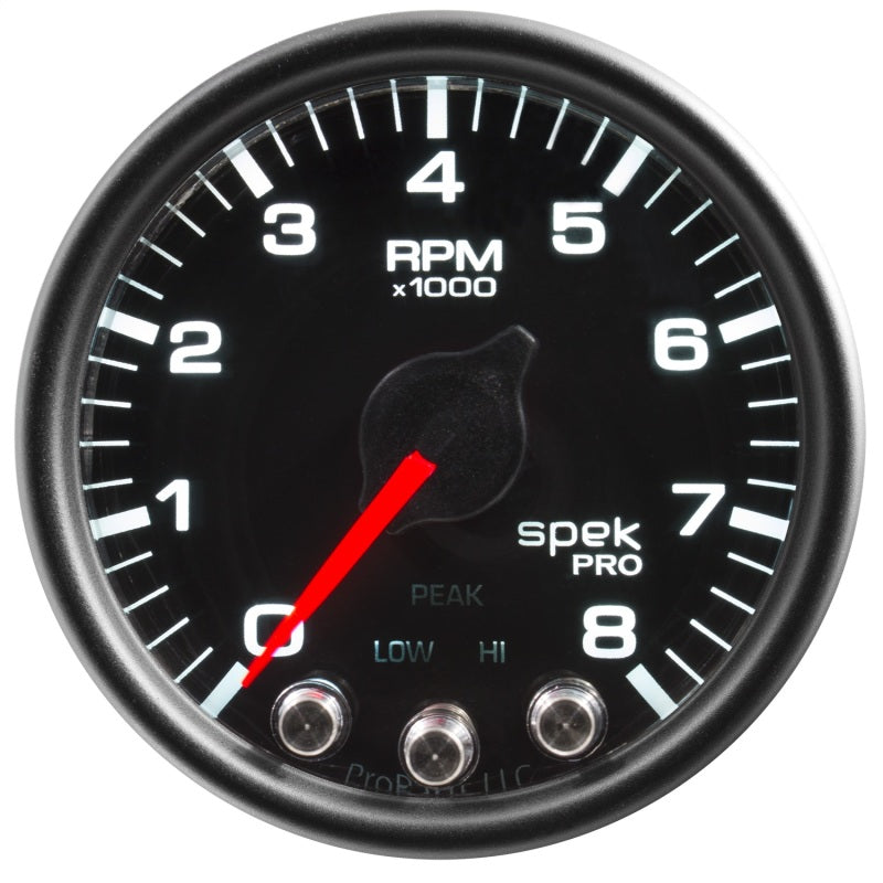 Autometer Spek-Pro Gauge Tach 2 1/16in 8K Rpm W/ Shift Light & Peak Mem Blk/Blk P33432