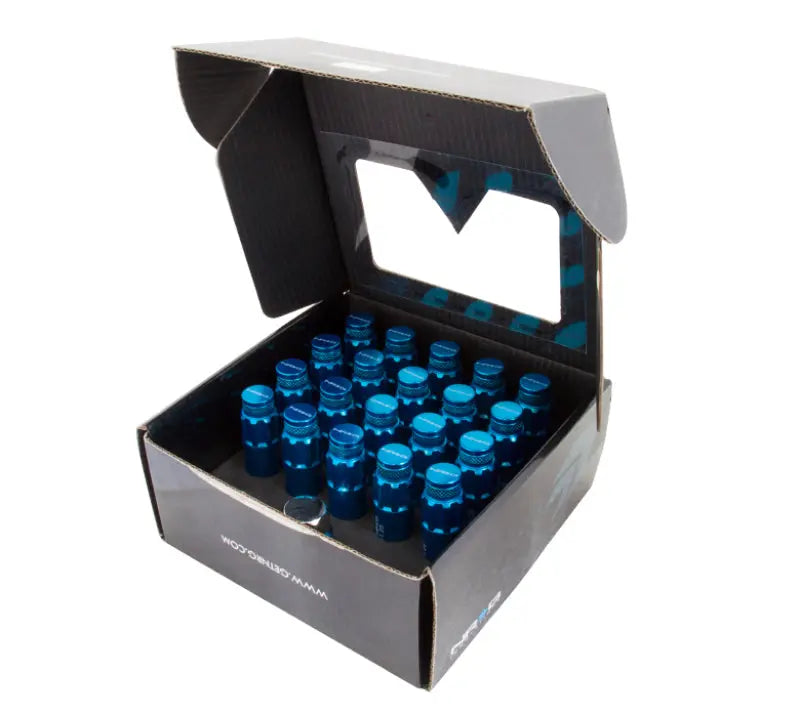 NRG 700 Series M12 X 1.25 Steel Lug Nut w/Dust Cap Cover Set 21 Pc w/Locks & Lock Socket - Blue - eliteracefab.com