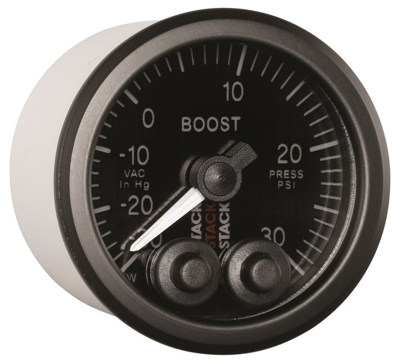 Autometer Stack Instruments 52mm -30INHG To +30PSI Pro Control Boost Pressure Gauge - Black - eliteracefab.com