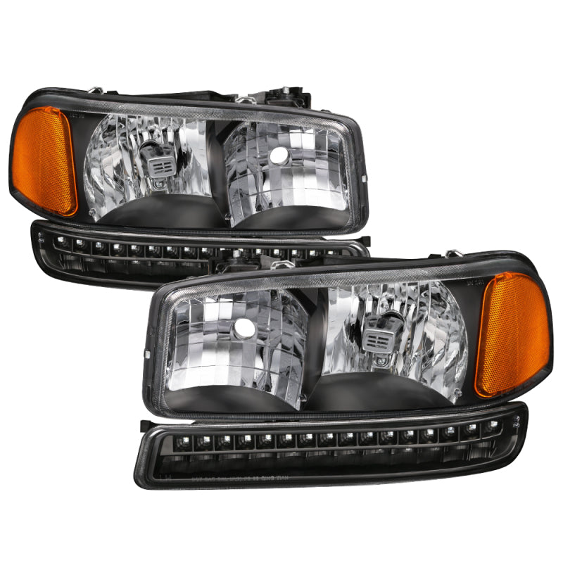 xTune GMC Sierra 99-06 /Yukon 00-06 Headlights & LED Bumper Lights - Black HD-JH-GS99-LED-SET-BK - eliteracefab.com