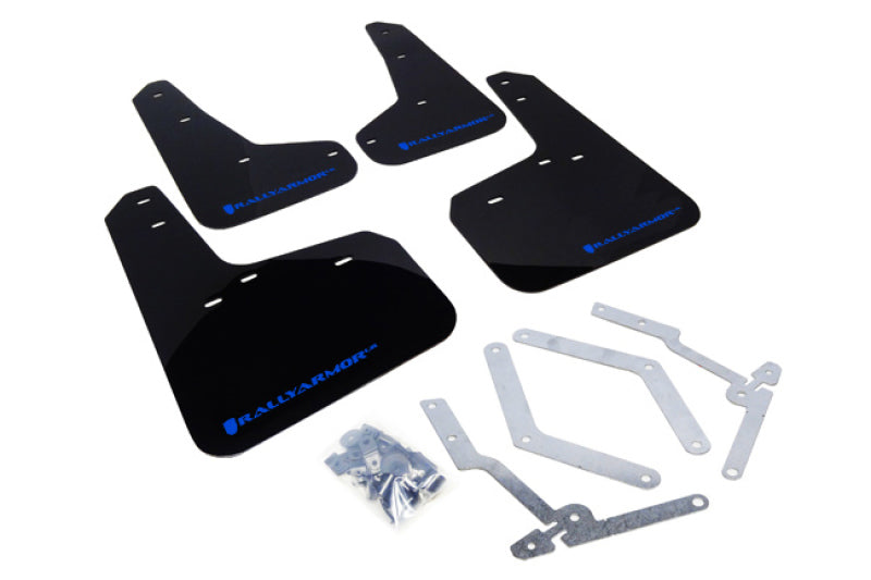 Rally Armor UR Mudflaps Urethane Ford Focus ST 2013+ / RS 2016+ - Black/Blue - eliteracefab.com