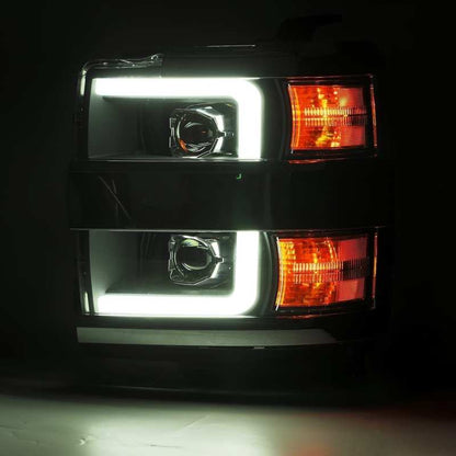 AlphaRex 880225 15-19 Chevy Silverado 2500HD PRO-Series Headlight Plank Chrome w/Activ Light/Seq Signal/DRL