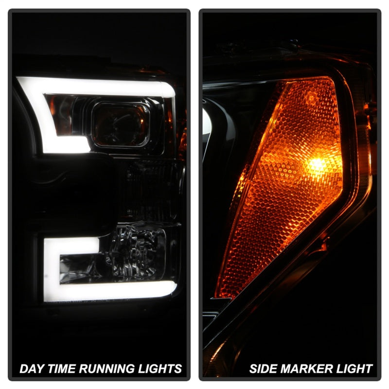 Spyder Ford F150 2015-2017 Projector Headlights - Light Bar DRL LED - Smoke PRO-YD-FF15015-LBDRL-SM - eliteracefab.com