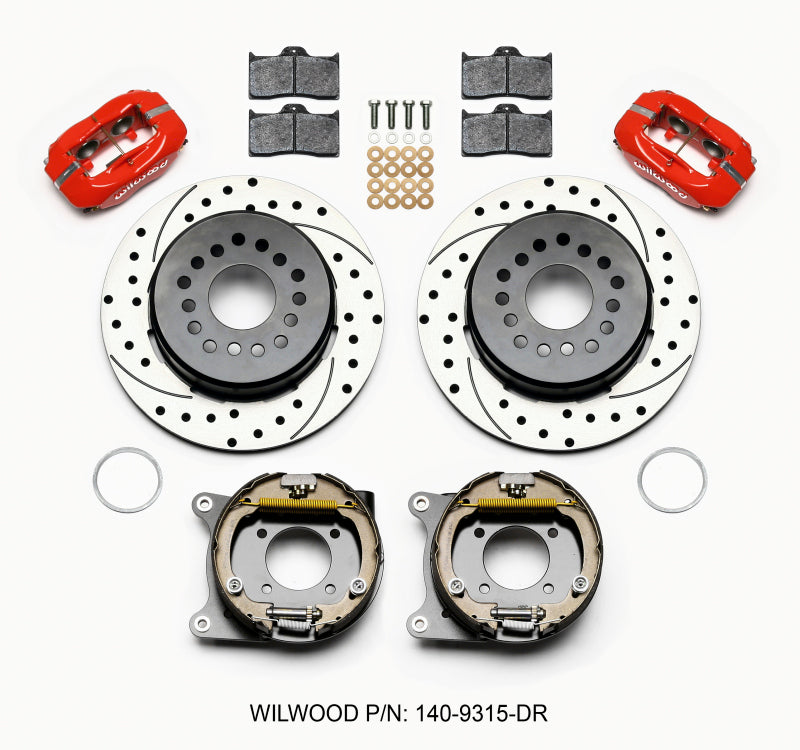 Wilwood Forged Dynalite P/S Park Brake Kit Drilled Red 12 Bolt 2.75in offset Staggered Shock - eliteracefab.com