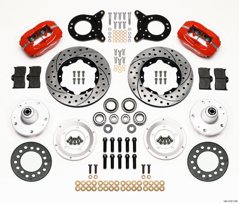 Wilwood Forged Dynalite Front Kit 11.00in Dril Red 1965-1969 Mustang Disc & Drum Spindle Wilwood