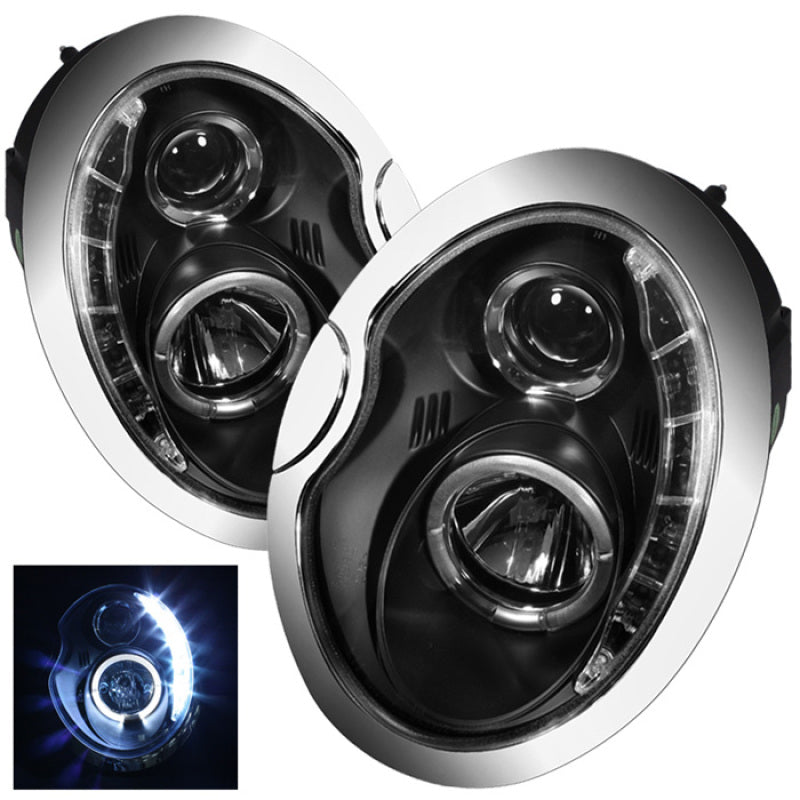 Spyder Mini Cooper 02-06 Projector Headlights DRL Black High H1 Low H1 PRO-YD-MC02-DRL-BK - eliteracefab.com