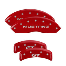 Load image into Gallery viewer, MGP 4 Caliper Covers Engraved Front Mustang Engraved Rear SN95/GT Red finish silver ch - eliteracefab.com