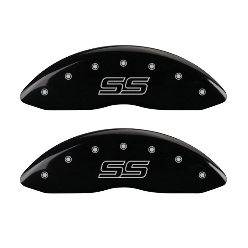 MGP 4 Caliper Covers Engraved Front & Rear Trailblazer style/SS Black finish silver ch - eliteracefab.com