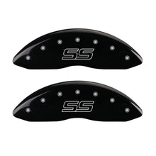 Load image into Gallery viewer, MGP 4 Caliper Covers Engraved Front &amp; Rear Trailblazer style/SS Black finish silver ch MGP