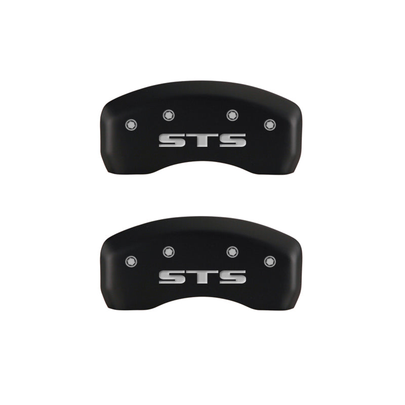MGP 4 Caliper Covers Engraved Front Cursive/Cadillac Engraved Rear STS Red finish silver ch MGP