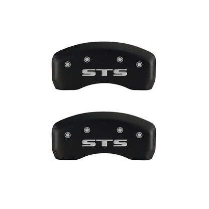MGP 4 Caliper Covers Engraved Front Cursive/Cadillac Engraved Rear STS Red finish silver ch MGP