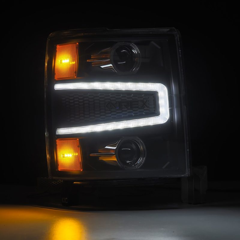 AlphaRex 880245 14-15 Chevy 1500 PRO-Series Projector Headlights Black w/ Sequential Signal &  DRL
