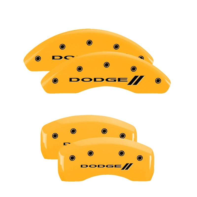 MGP 4 Caliper Covers Engraved Front & Rear With stripes/Dodge Yellow finish black ch MGP