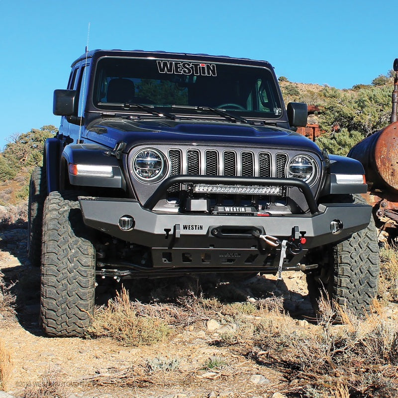 Westin 18-19 Jeep Wrangler JL WJ2 Full Width Front Bumper w/Bull Bar Textured Black - eliteracefab.com