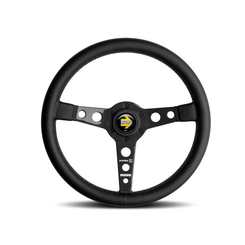 Momo Prototipo 6C Steering Wheel 350 mm - Black Leather/Gry St/Cbn Fbr Spoke - eliteracefab.com