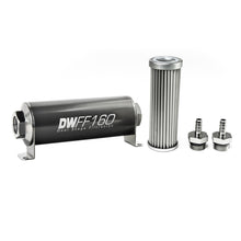 Load image into Gallery viewer, DeatschWerks Stainless Steel 5/16in 5 Micron Universal Inline Fuel Filter Housing Kit (160mm)