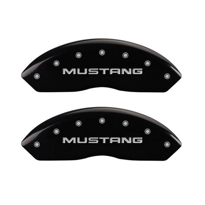 MGP 4 Caliper Covers Engraved Front Mustang Engraved Rear SN95/GT Black finish silver ch - eliteracefab.com