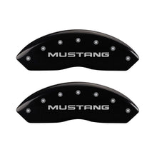 Load image into Gallery viewer, MGP 4 Caliper Covers Engraved Front Mustang Engraved Rear SN95/GT Black finish silver ch - eliteracefab.com