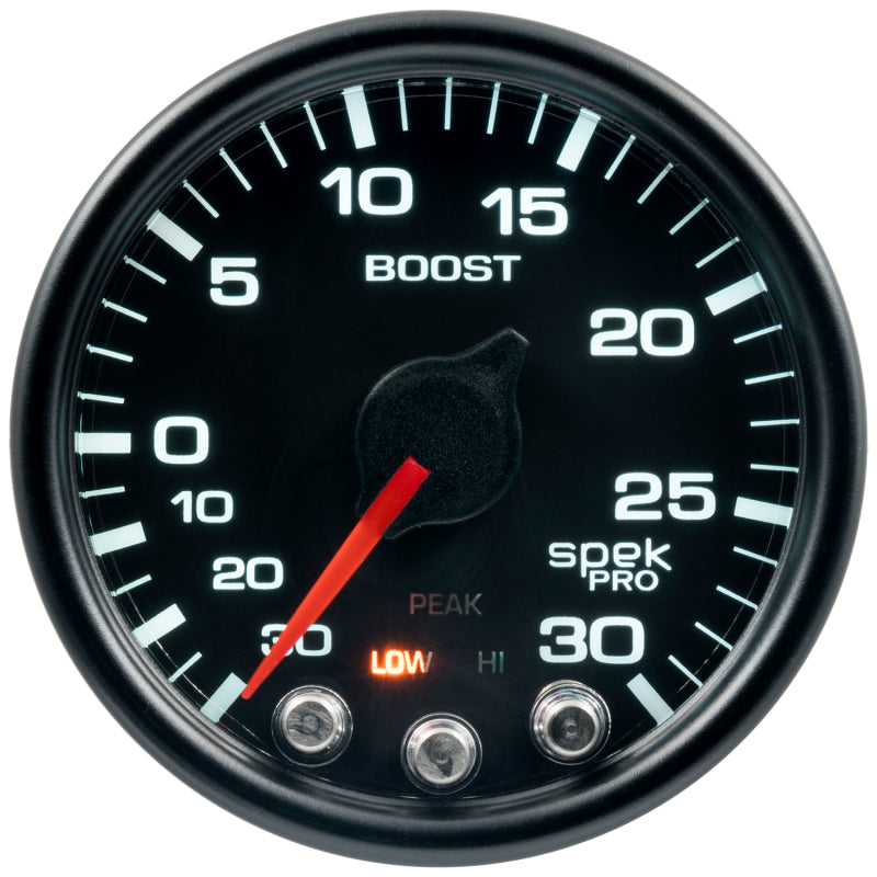 Autometer Spek-Pro Gauge Vac/Boost 2 1/16in 30Inhg-30psi Stepper Motor W/Peak & Warn Black/Black - eliteracefab.com