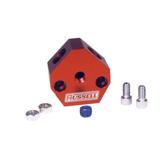 Russell 3/8 in Inlet/Outlet Aluminum Fuel Y-Block - 650370