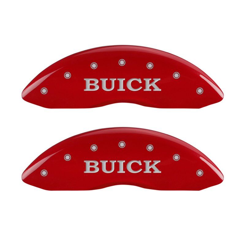 MGP 4 Caliper Covers Engraved Front Buick Engraved Rear Buick Shield Red finish silver ch MGP